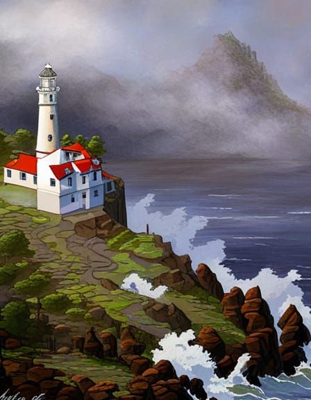 Stormy Coastline: Lighthouse at Twilight