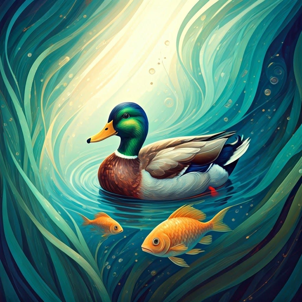 Dreamy Watercolor Portrait with Whimsical Underwater Scene