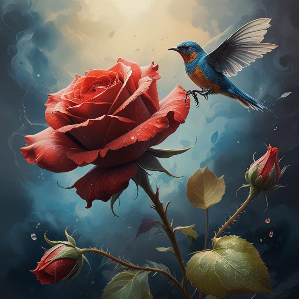 Whimsical Baroque Fantasy: Golden Rose with Ladybird