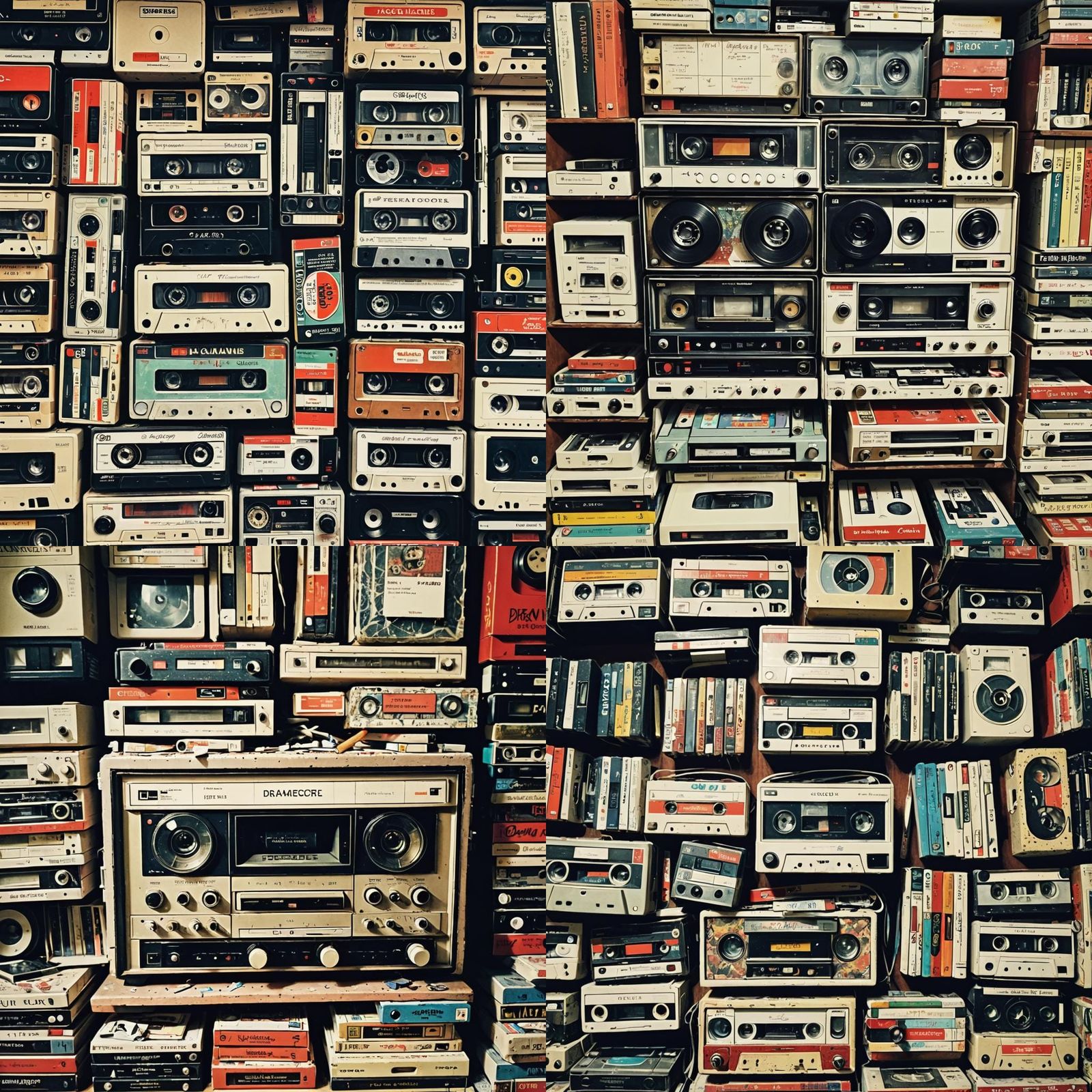 VHS Repair Shop at Night: Retro Collage