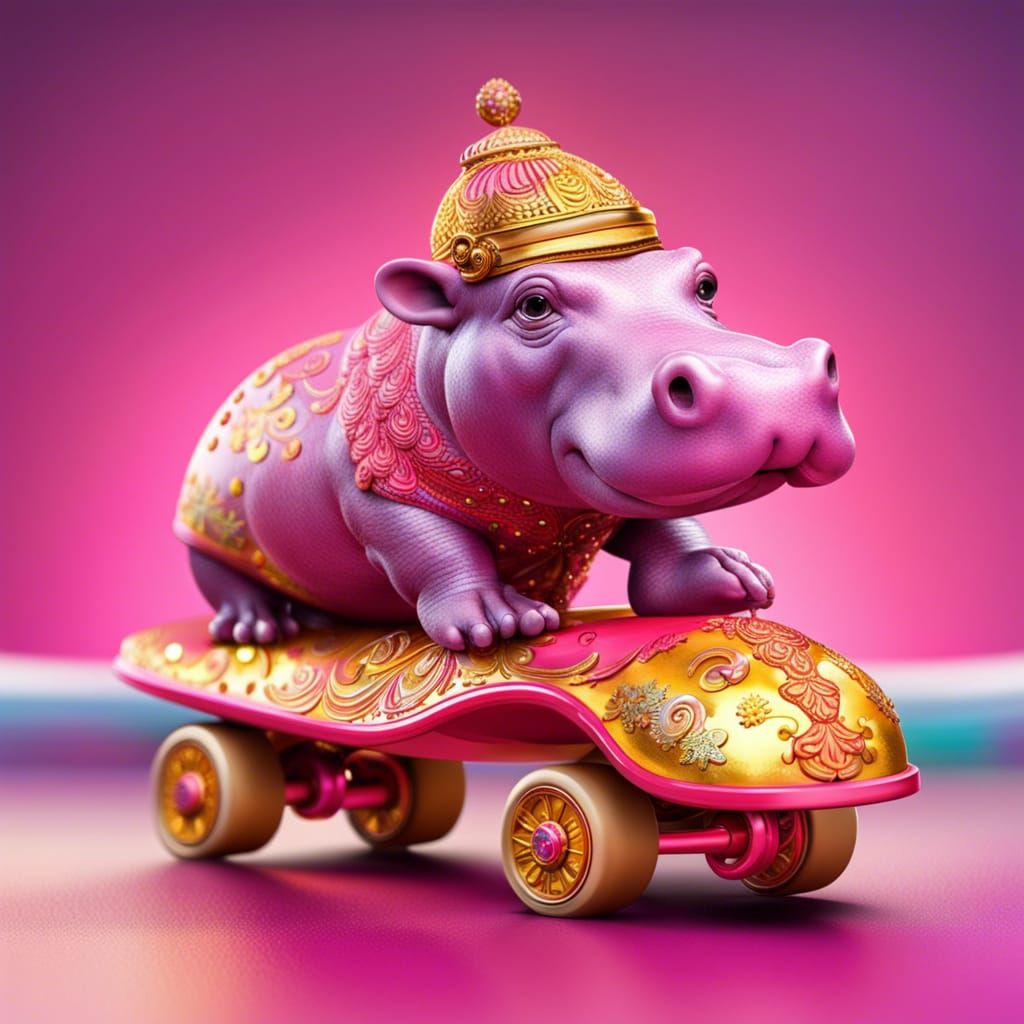 Pink Skateboarding Hippo