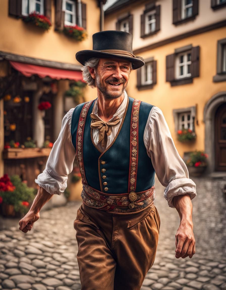 German Man Dancing in Tracht, Hyperrealistic Image