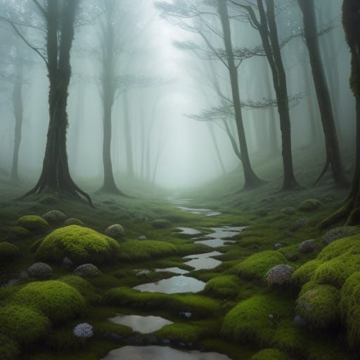 Vibrant Crystals on a Mystical Pathway in a Dreamy Landscape