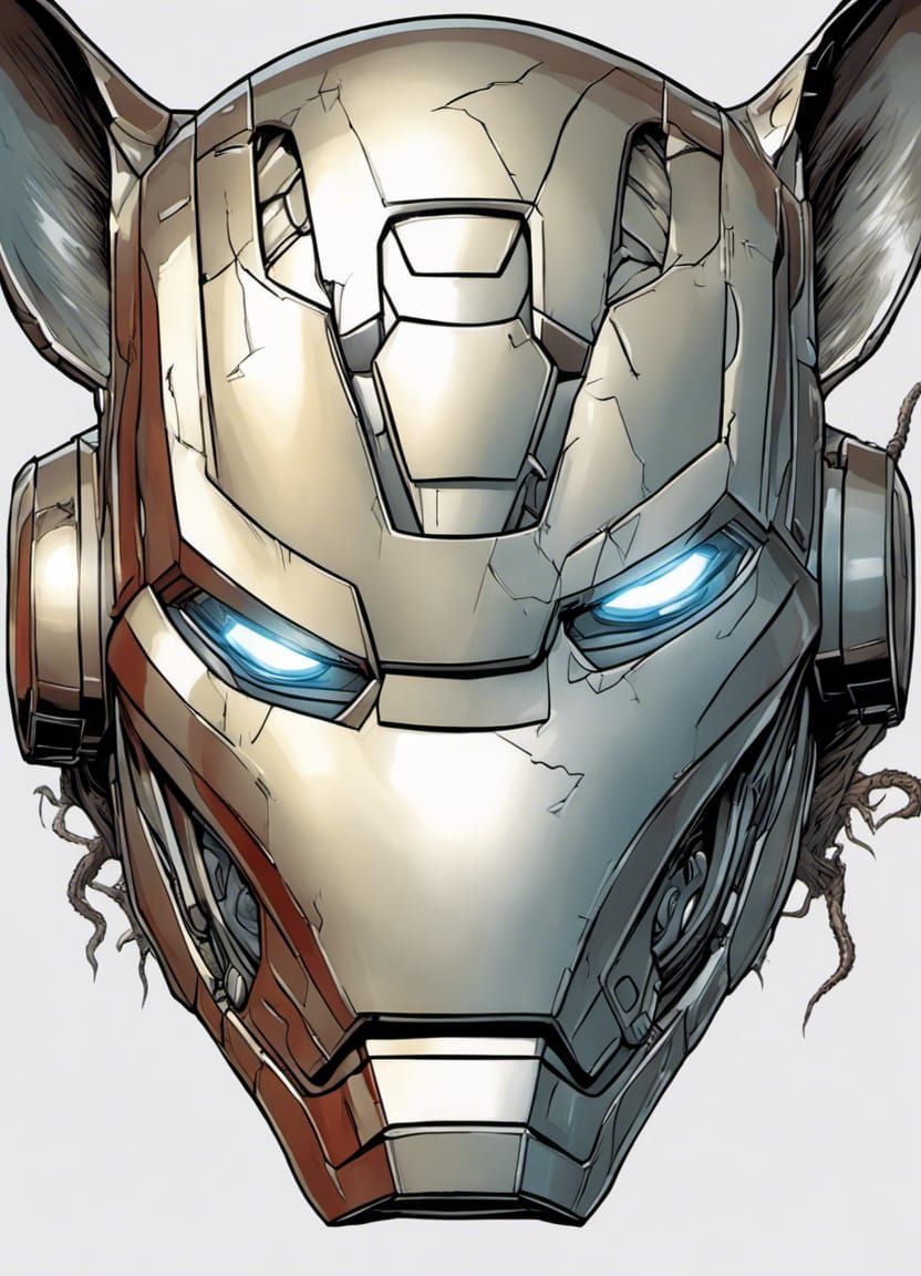 Hyperrealistic Iron Man Rat Mask in Comic Art Style