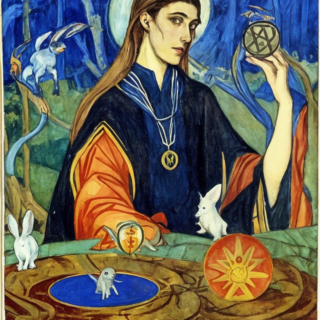 Vampire and Rabbit Tarot Card in Classical Style