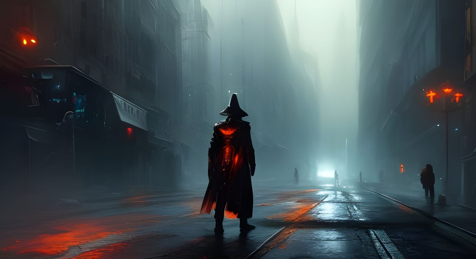 Mysterious Hooded Figure in a 19th-Century City