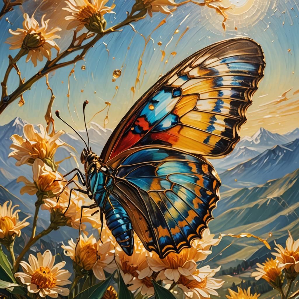 Butterfly Emerges: Van Gogh Oil Painting