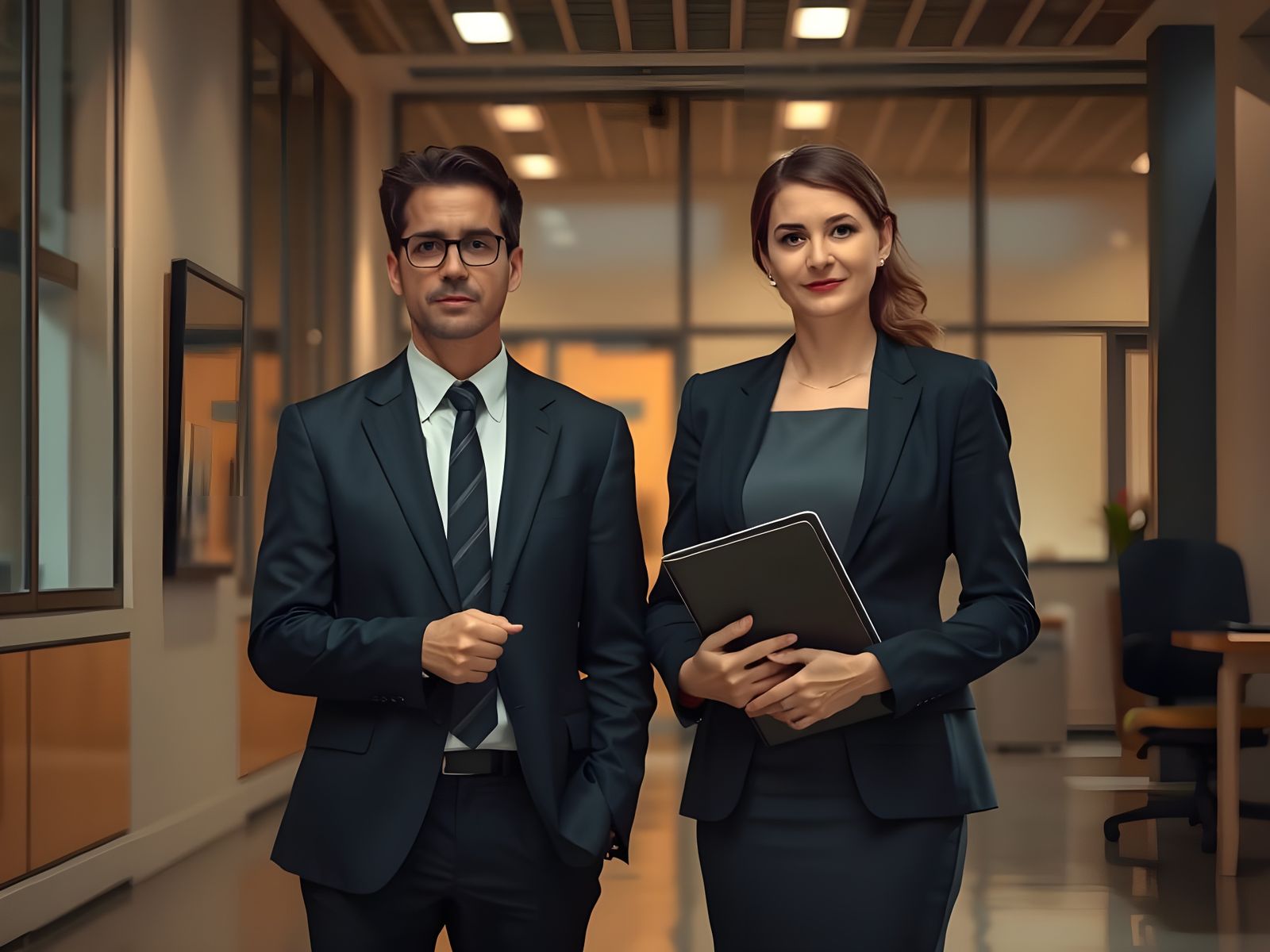 Business Professionals with Folder in Office Setting