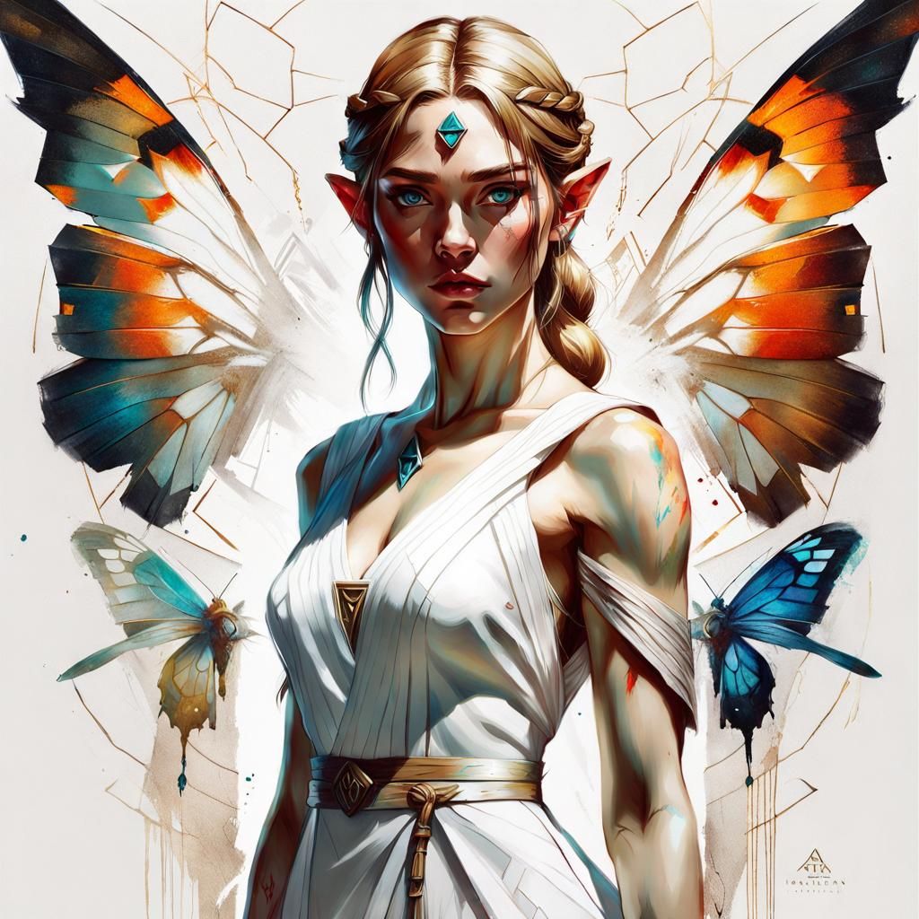 Hyperrealistic Portrait of Zelda in White Dress