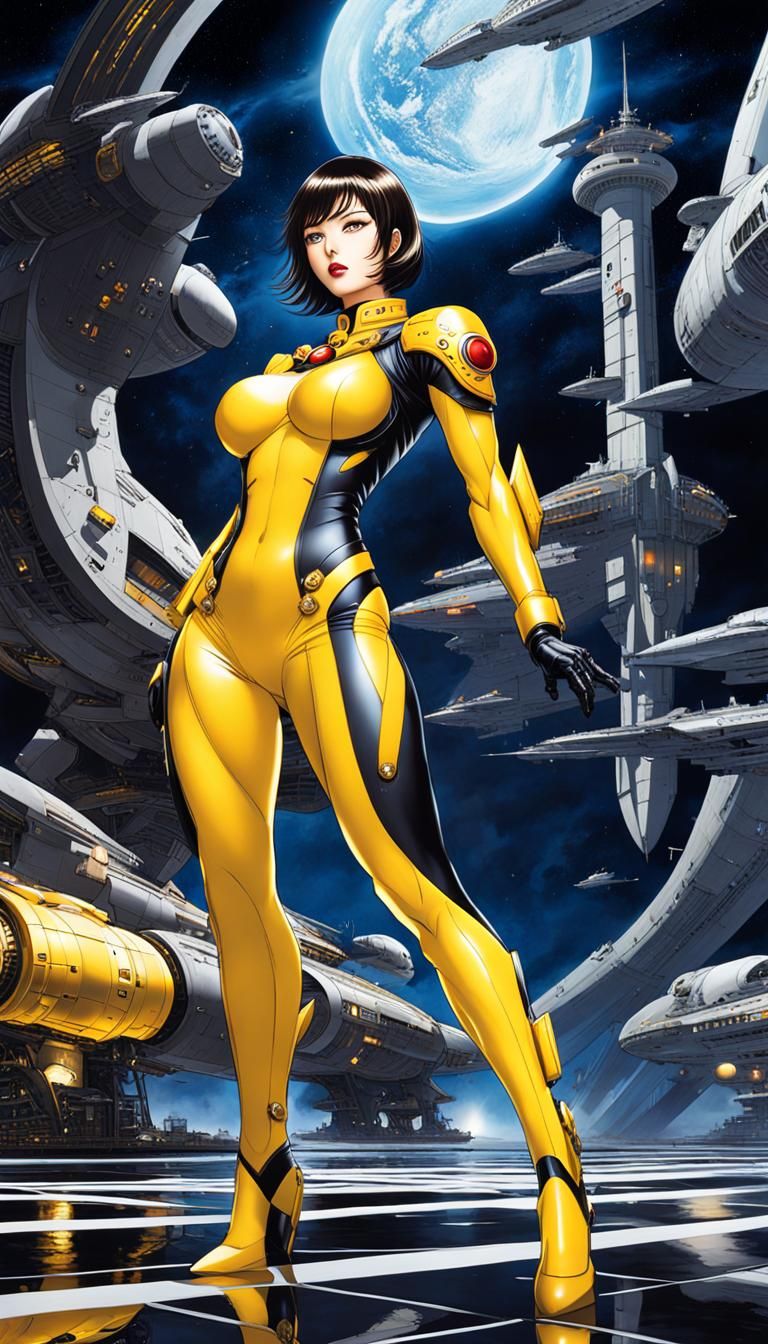 Sci-Fi Pinup: Alluring Woman in Yellow Suit
