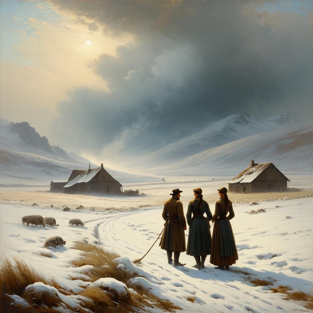 Snowy Plains Landscape Painting in Romantic Realism