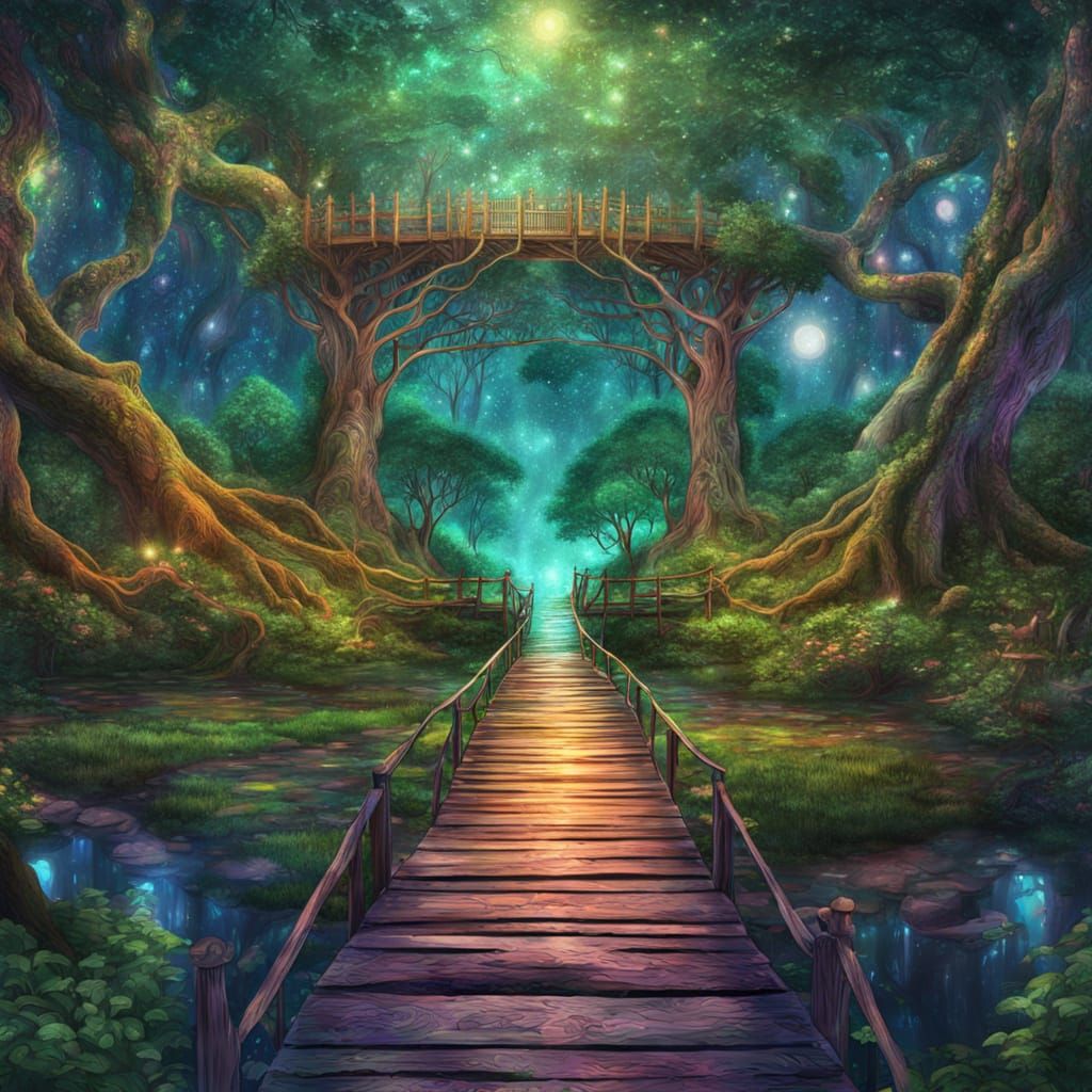 Surreal Cosmic Odyssey Beneath a Towering Oak