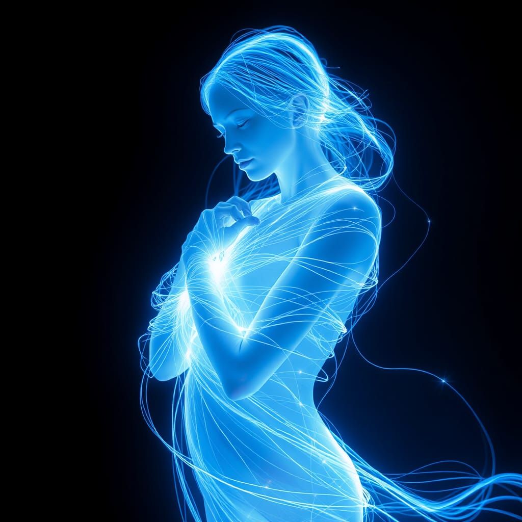 Ethereal Woman Made of Iridescent Laser Light