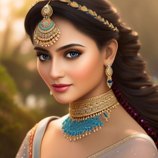 Golden Indian Woman Portrait in Hyperdetailed Style