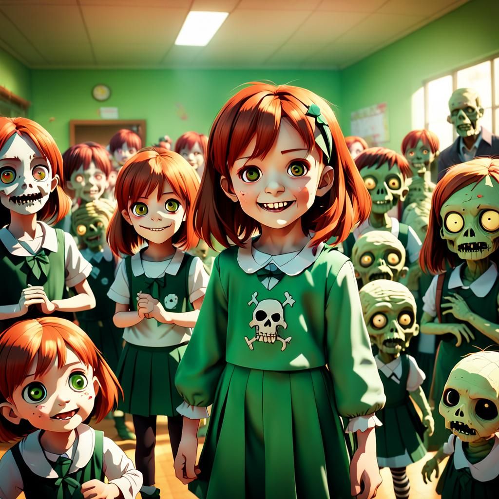Toddler with Zombie Friends: 3D Anime Art