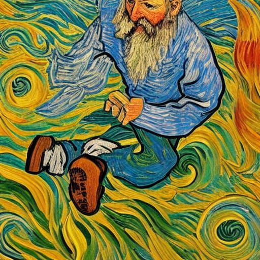 Bearded Man Rides Paint Tube as Impasto Painting