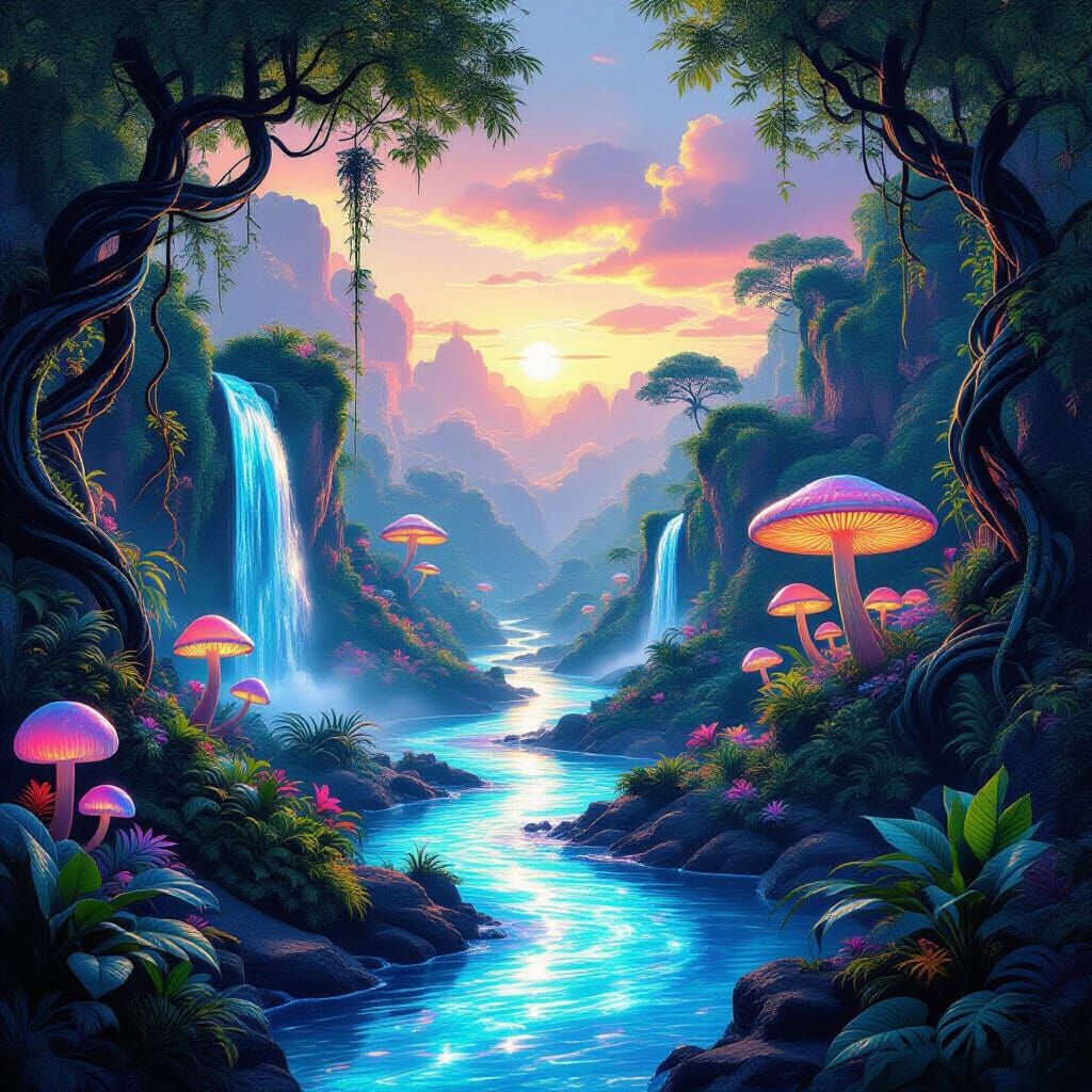 Surreal Jungle Oasis with Molten Vines