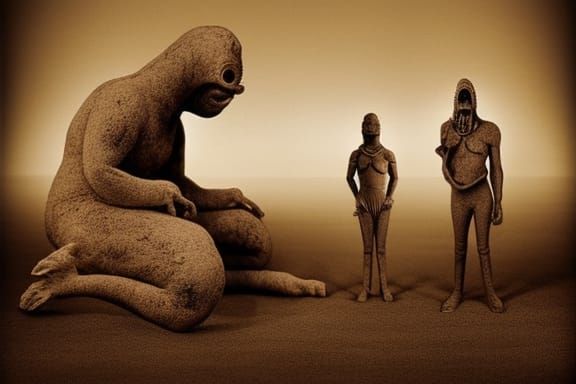 Mysterious Sculptures of Mythical Creatures in Sepia