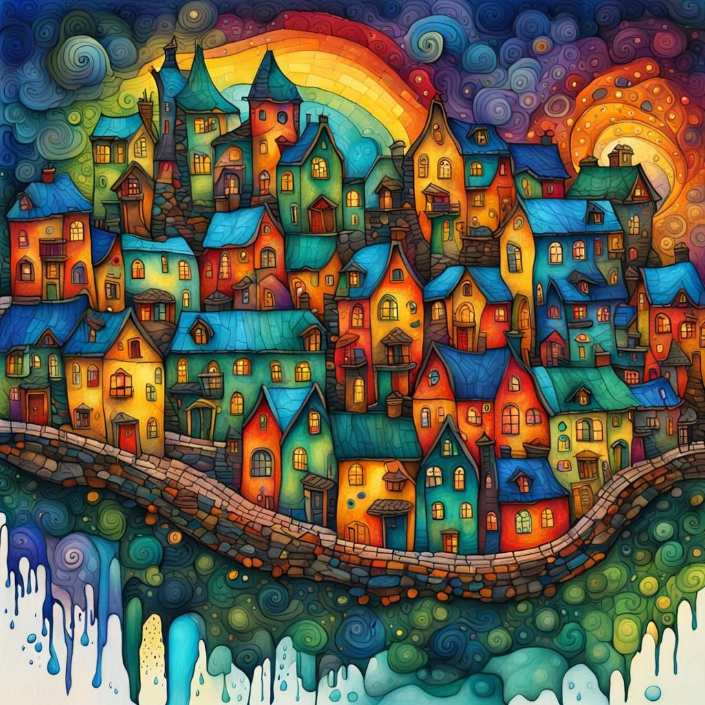 Colorful Winter Village with Twisted Homes