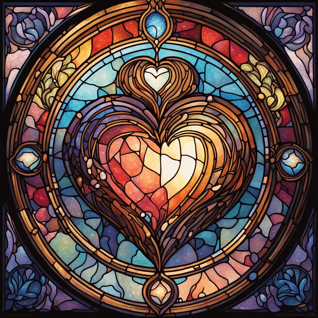 Stained Glass Heart Tarot Card in Art Nouveau Style