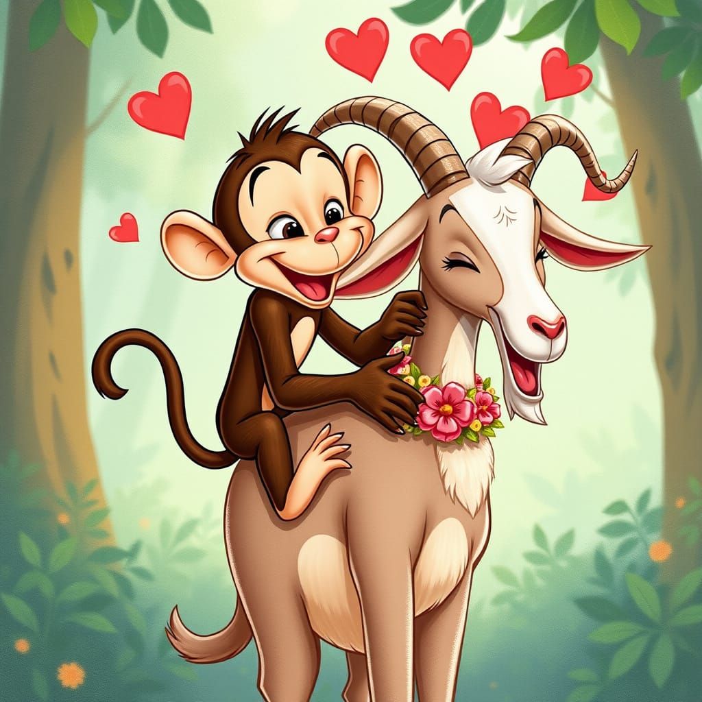 Monkey & Goat in Love