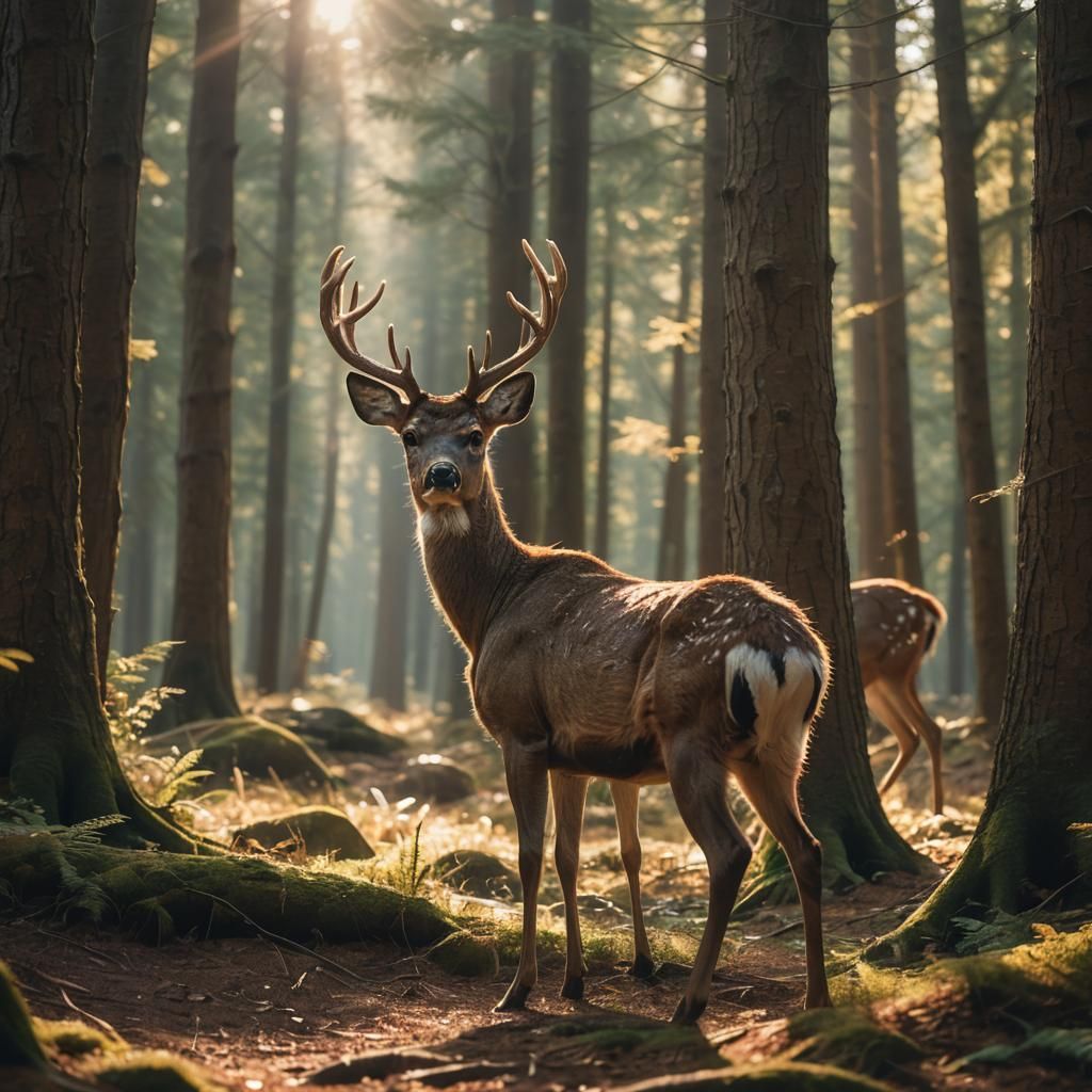 Calm Deer in Peaceful Forest: Cinematic Portrait