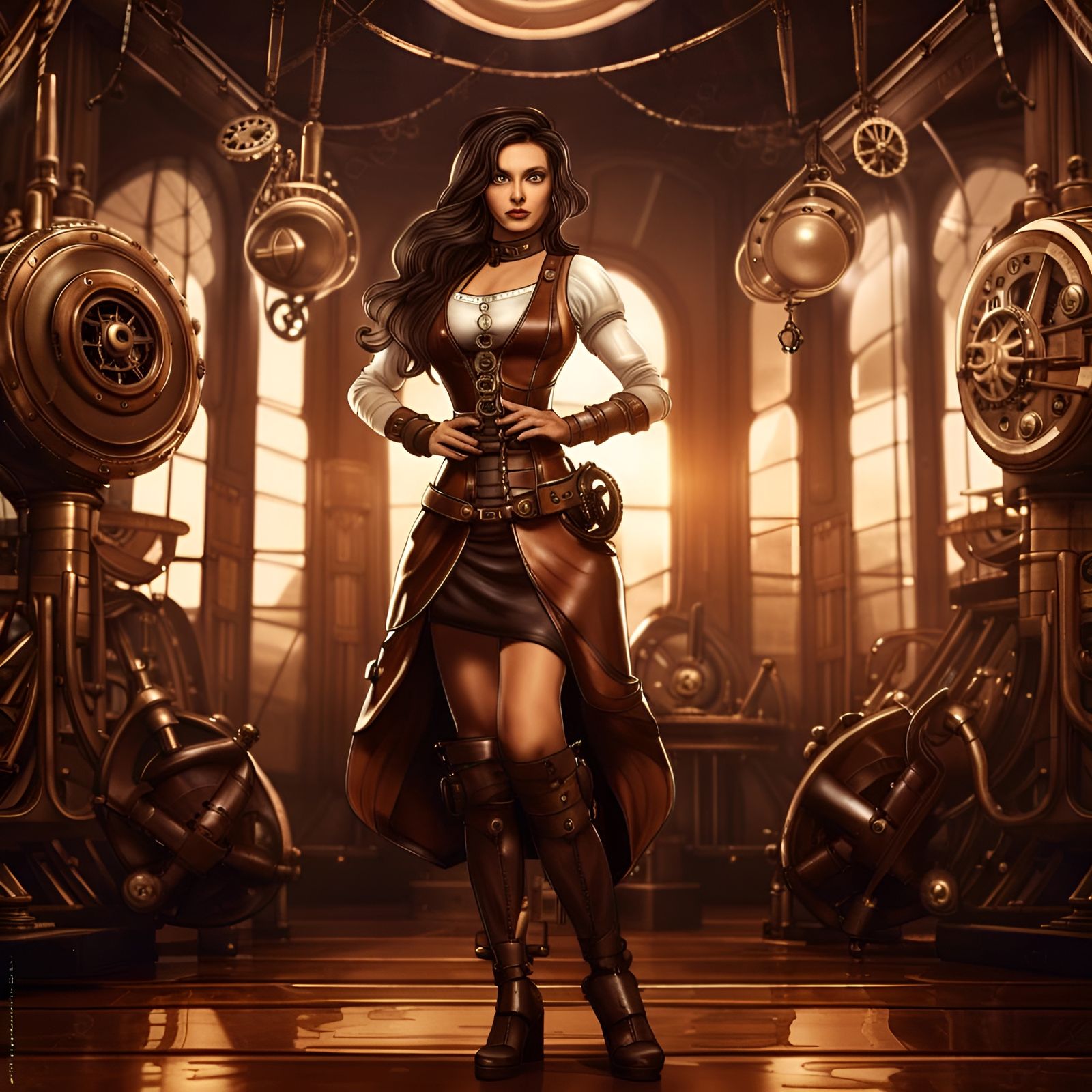 Steampunk Woman in Library: Urban Fantasy Art