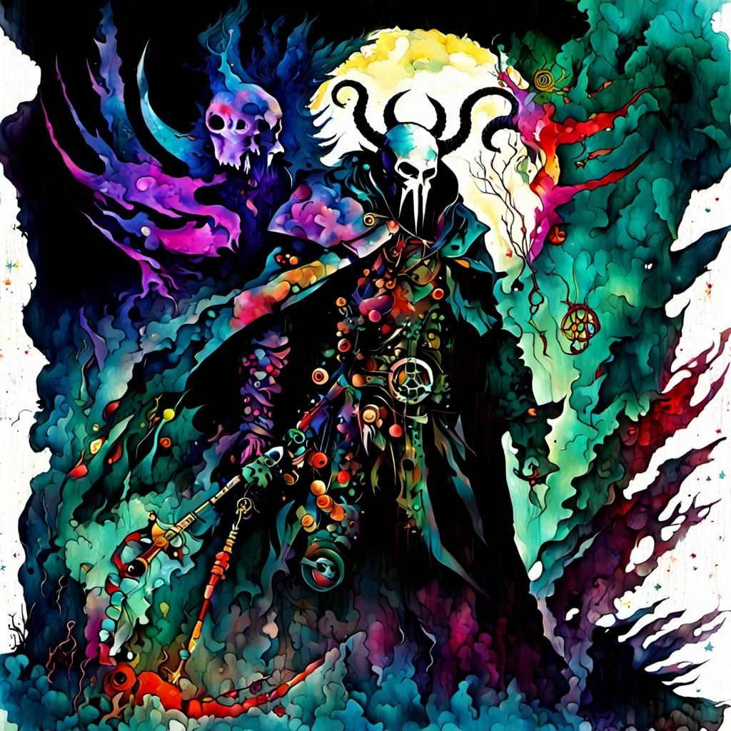 Eerie Spirits: A Kandinsky-Inspired Ink and Watercolor Illus...