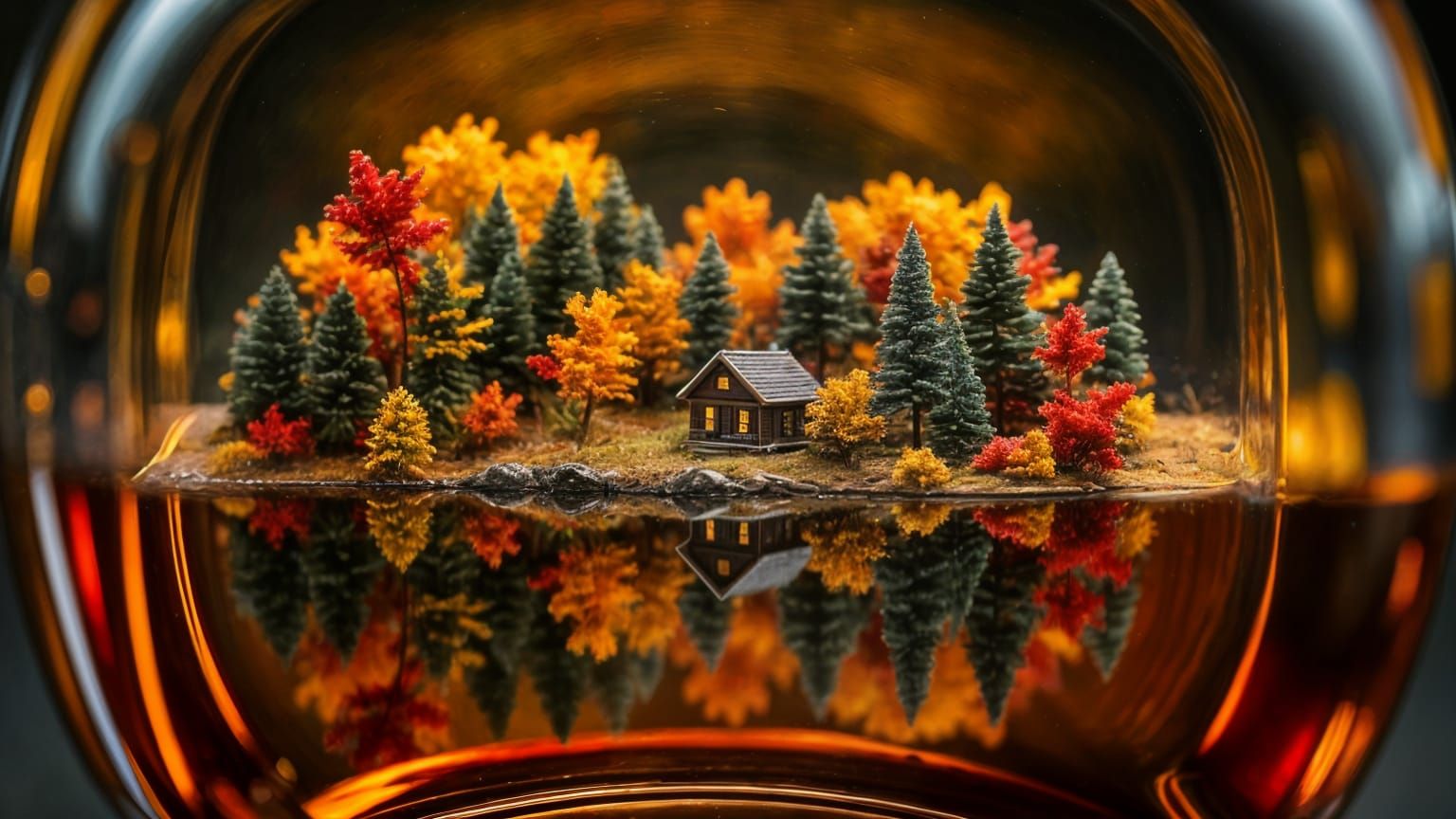 Autumn Landscape Inside Bourbon Bottle
