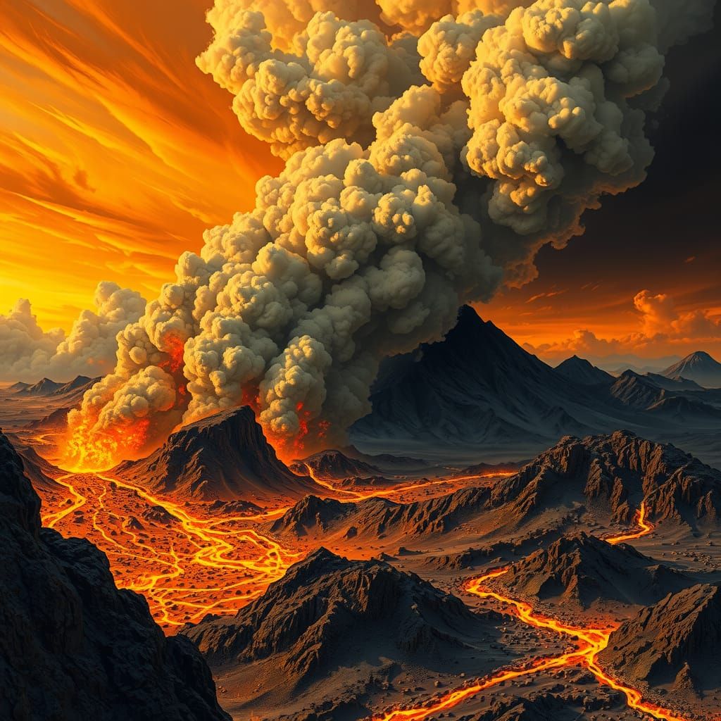 Volcanic Eruption: Lava and Ash in Earthy Tones