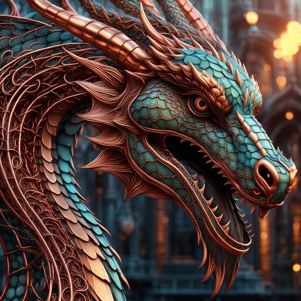 Copper Wire Dragon: Detailed Digital Matte Painting
