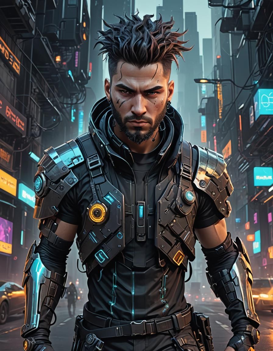 Cyberpunk Portrait Blending Digital Art Styles