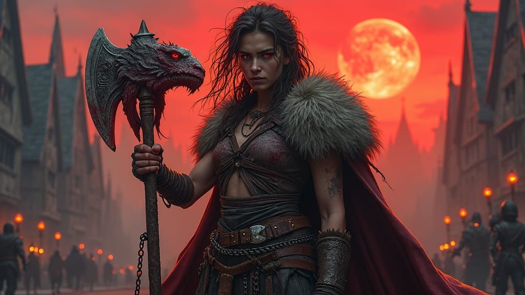 Victorious Warrior Woman with Severed Beast Head