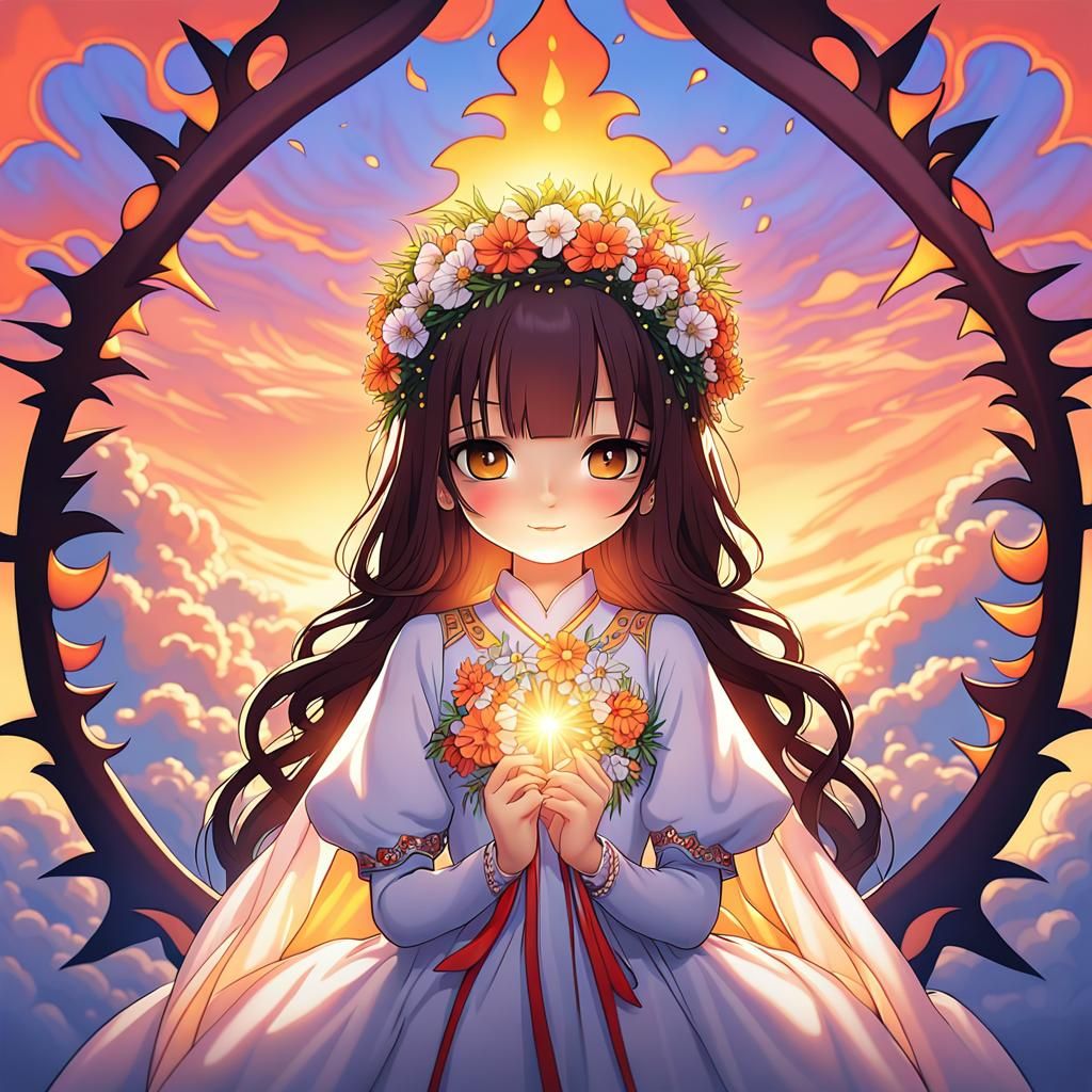 Ethereal Woman with Flower Crown in Dreamlike Style