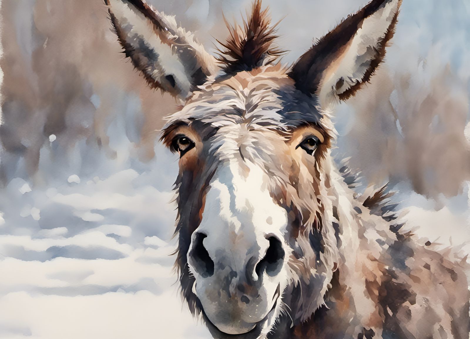 Donkey Portrait in Gouache Style Watercolor