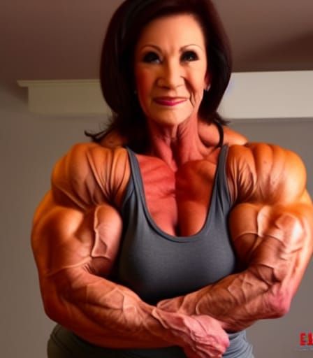 Muscular Bodybuilder Grandma Flexing Her Ripped Physique