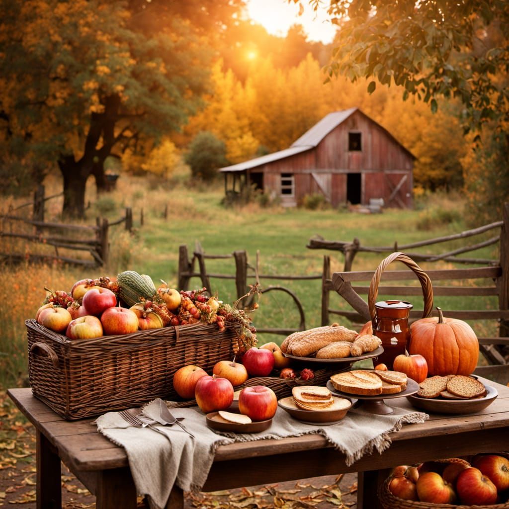 Vibrant Autumn Harvest Scene at Sunset