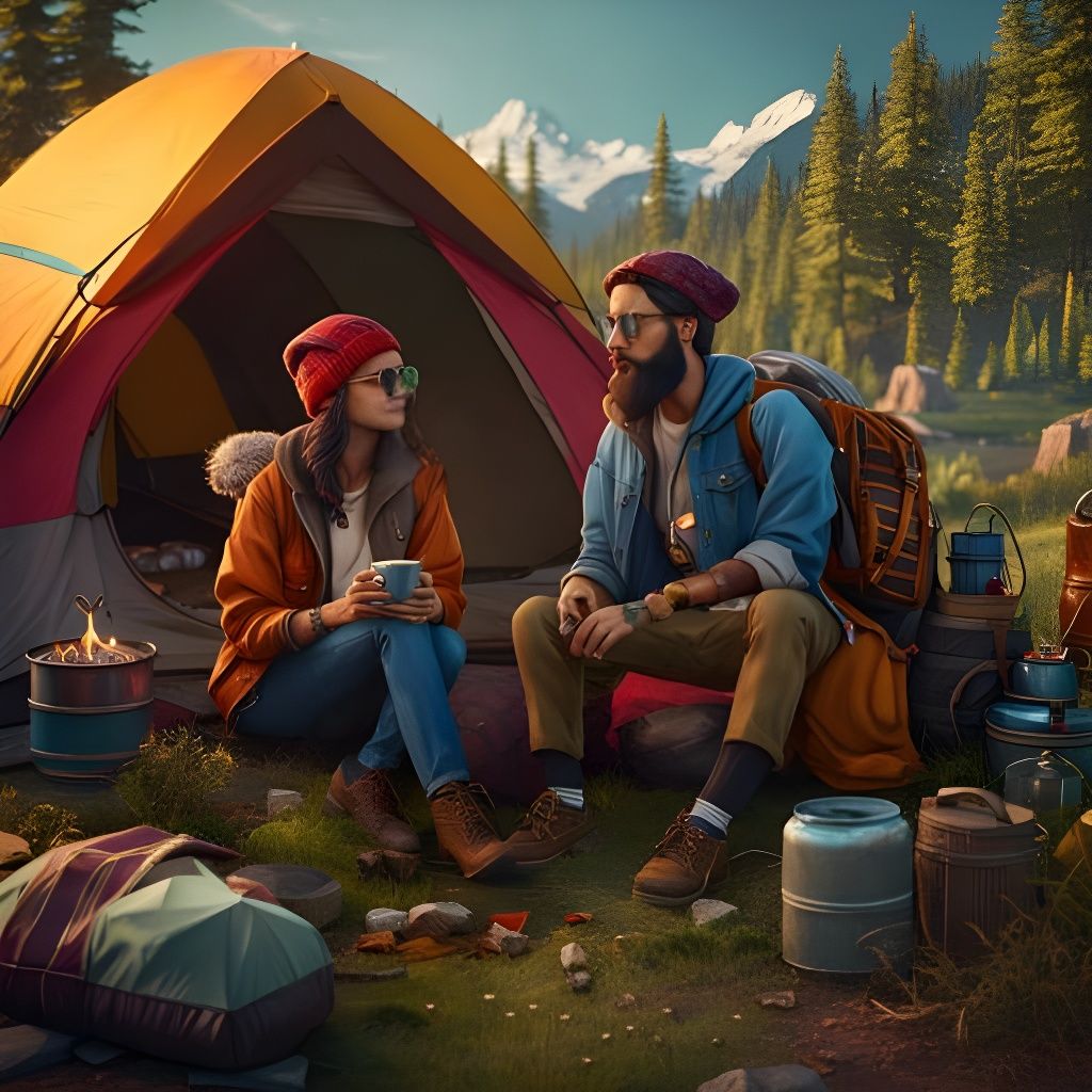 Hipsters in Love Camping: Hyperrealistic 8k Art