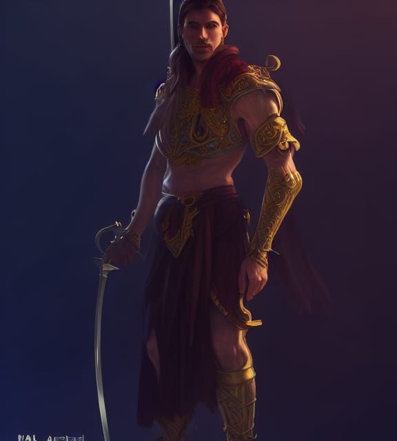 Warrior in Forest with Curved Sword, Artgerm Style