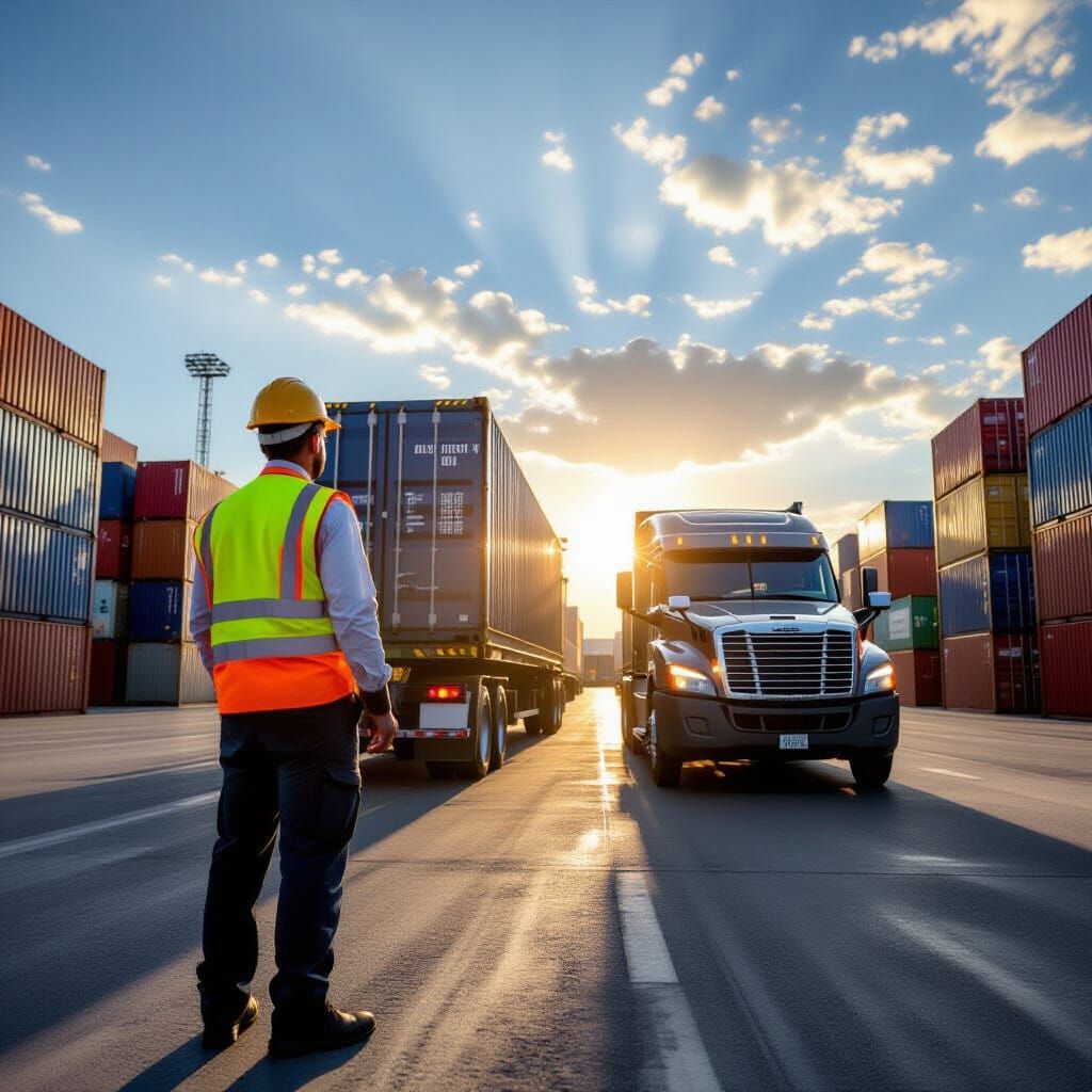 Logistics Manager Overseeing Container Truck Loading