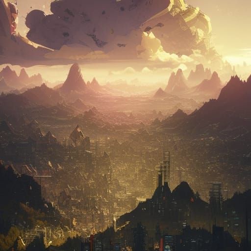 Hyperdetailed Metropolis in Mountainous Fantasy Kingdom