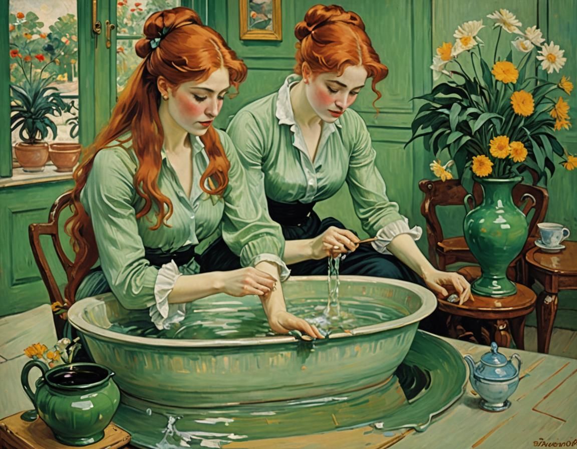 Redhead Woman in Impressionist Style Oil Painting