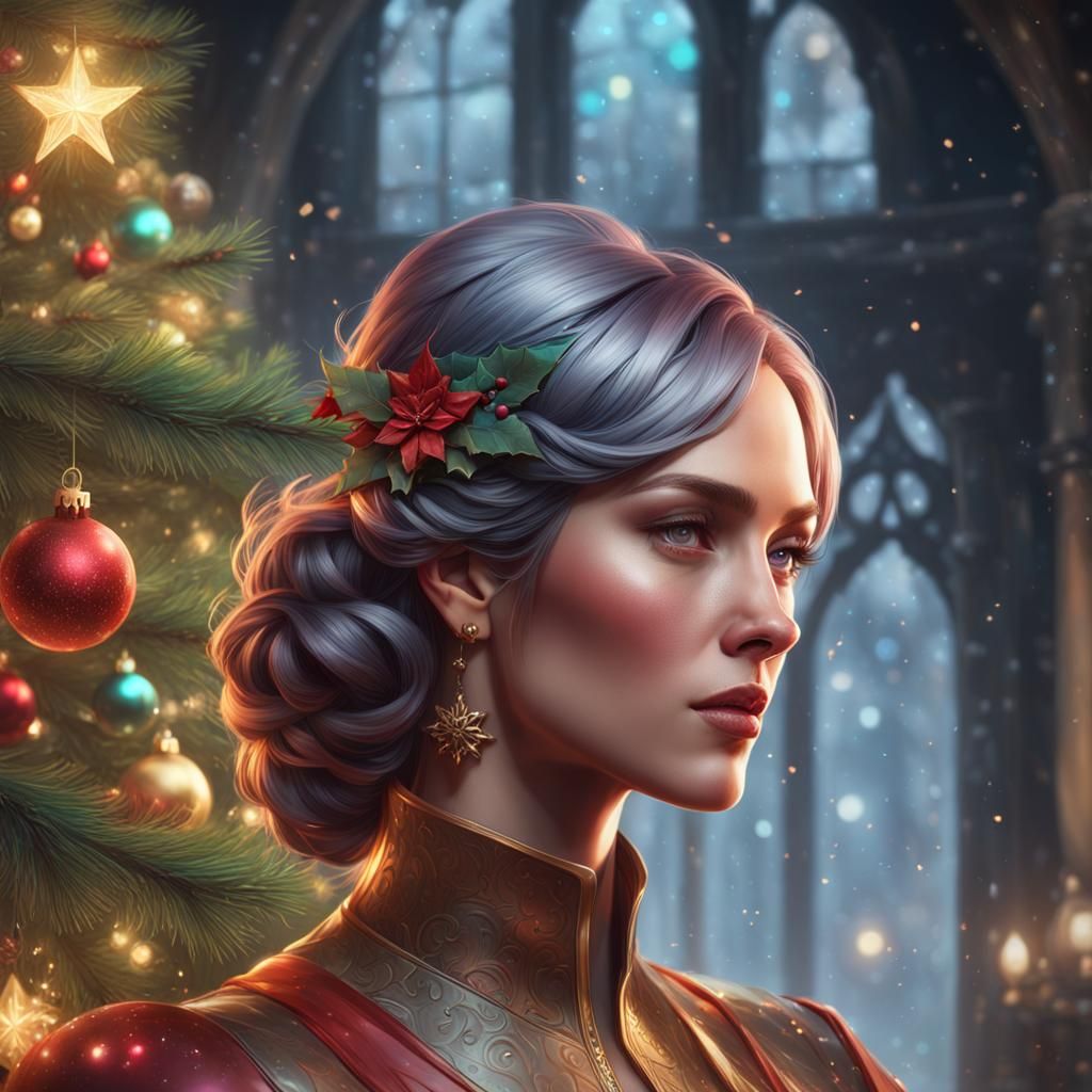 Festive Christmas Tree Portrait in Hyperdetailed Style