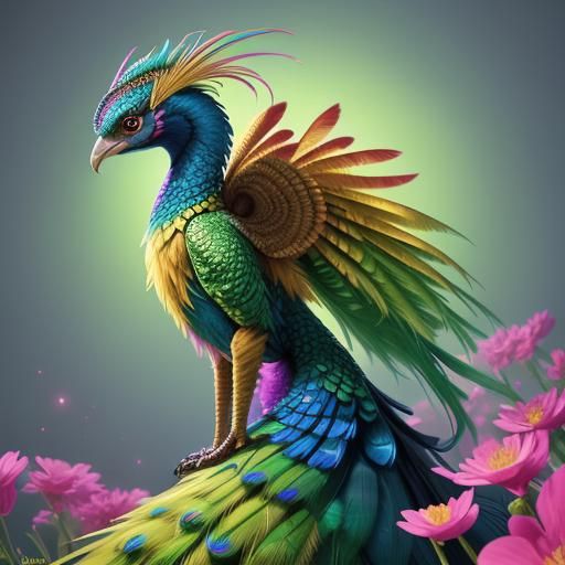 Dragon Peacock Woman in Vibrant 3D Digital Art