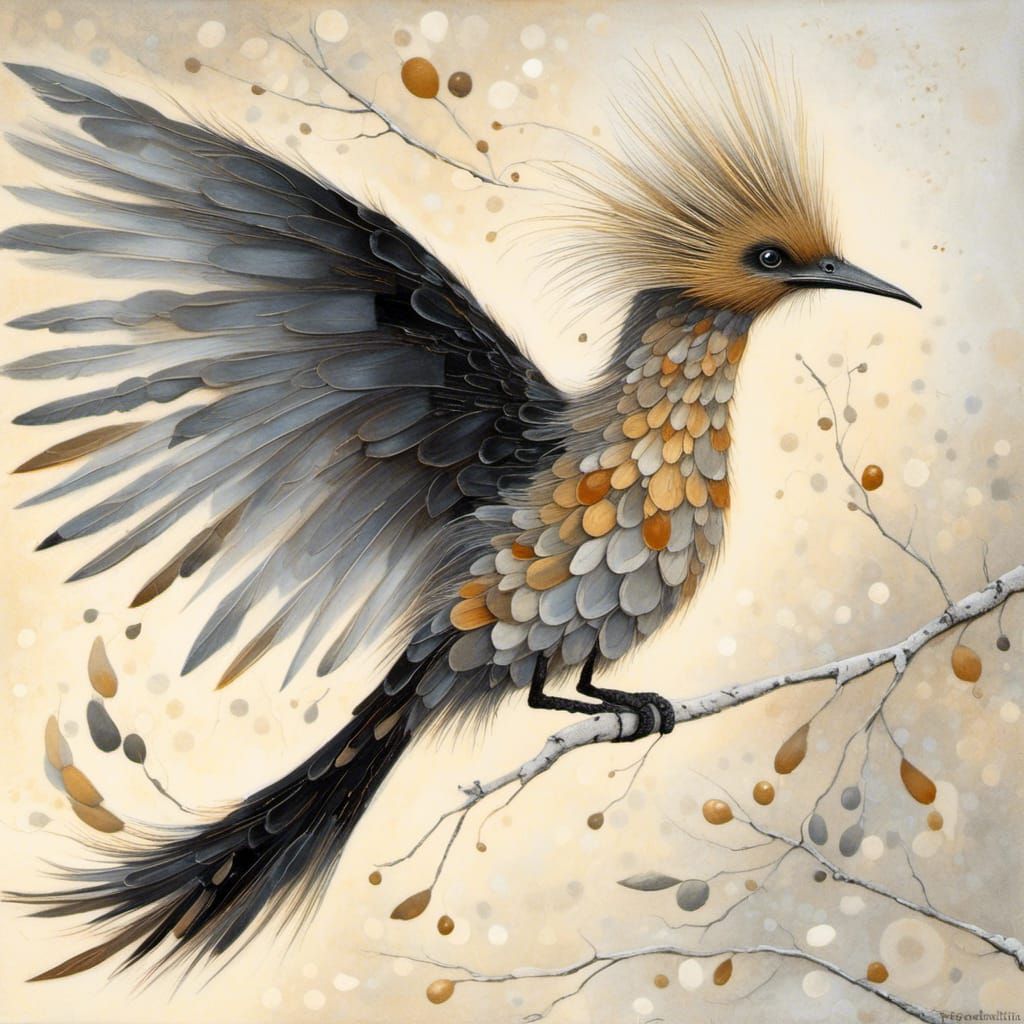 Adorable Bird with Prismatic Eyes and Swirling Feathers