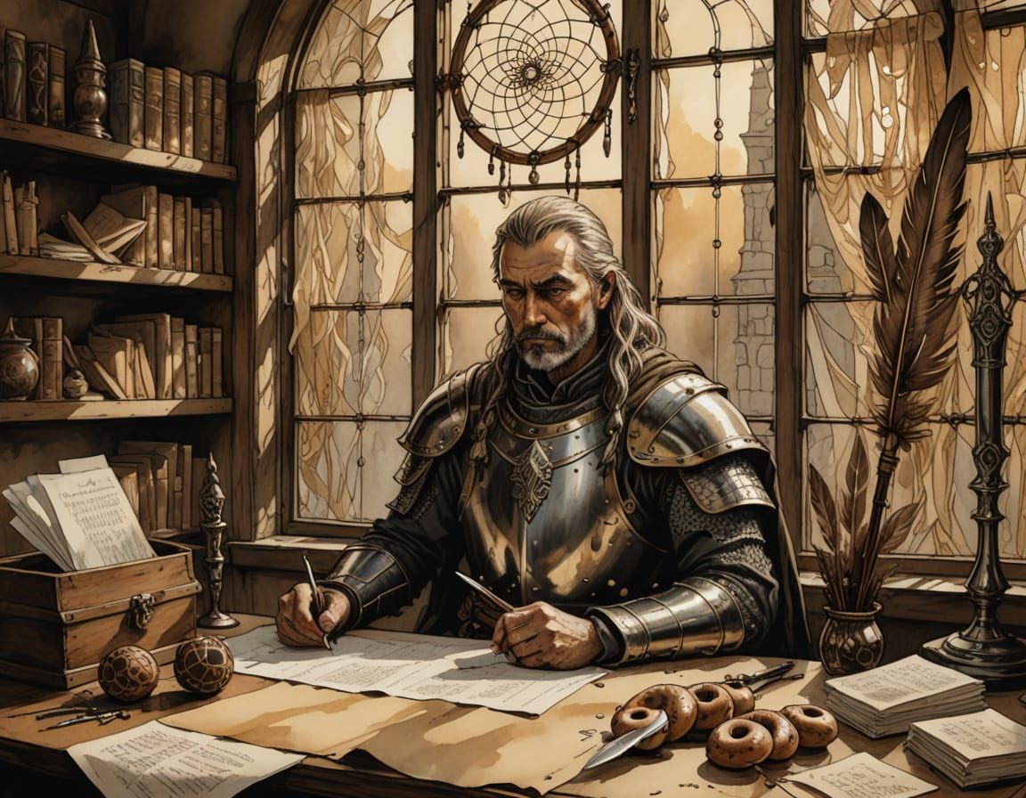 Medieval Guard Captain in Abstract Ink Style