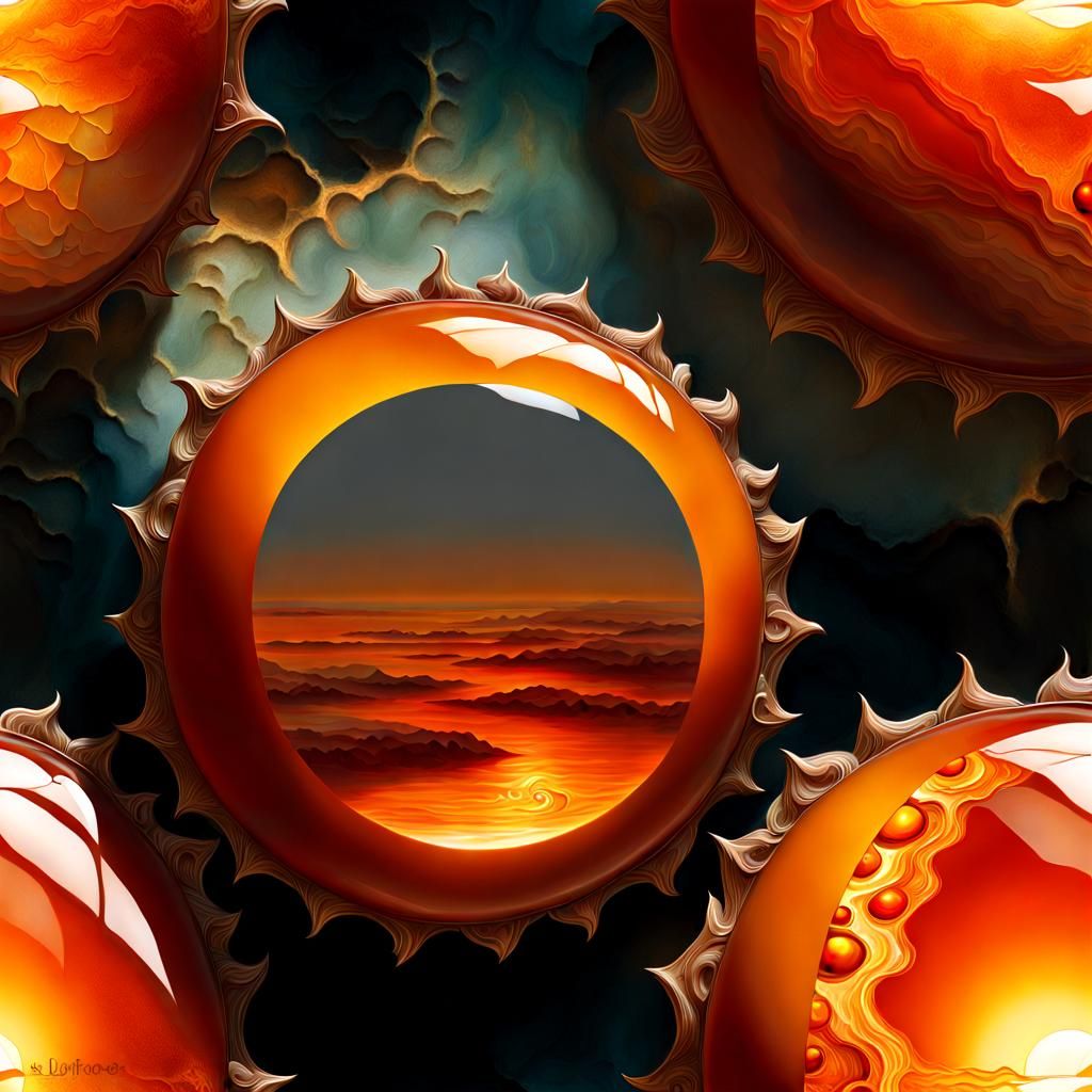 Hollow Sun as Carnelian Gemstone in Encaustic Style