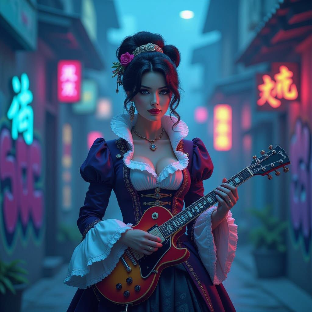 Biopunk Singer in 18th Century Pixelated Graffiti