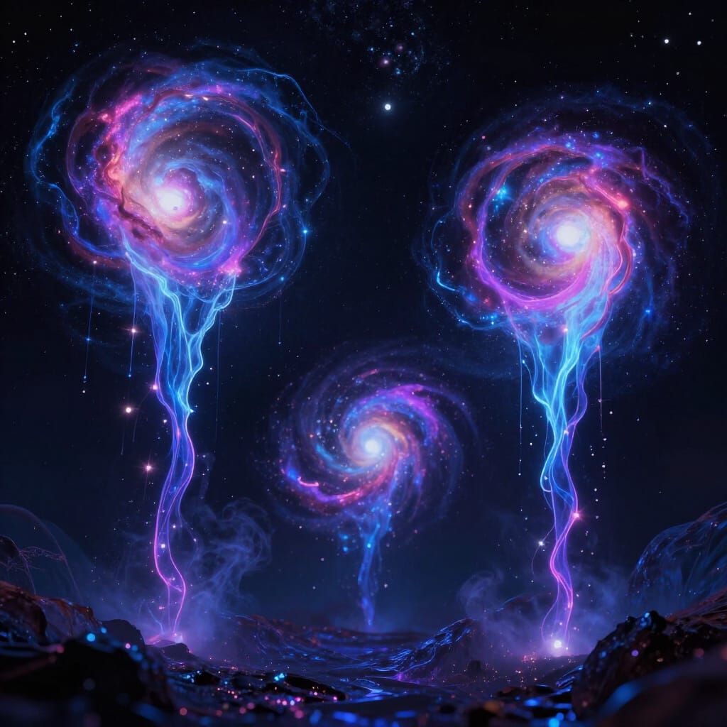 Nebula Portals Leak Neon Stardust in Surreal Art