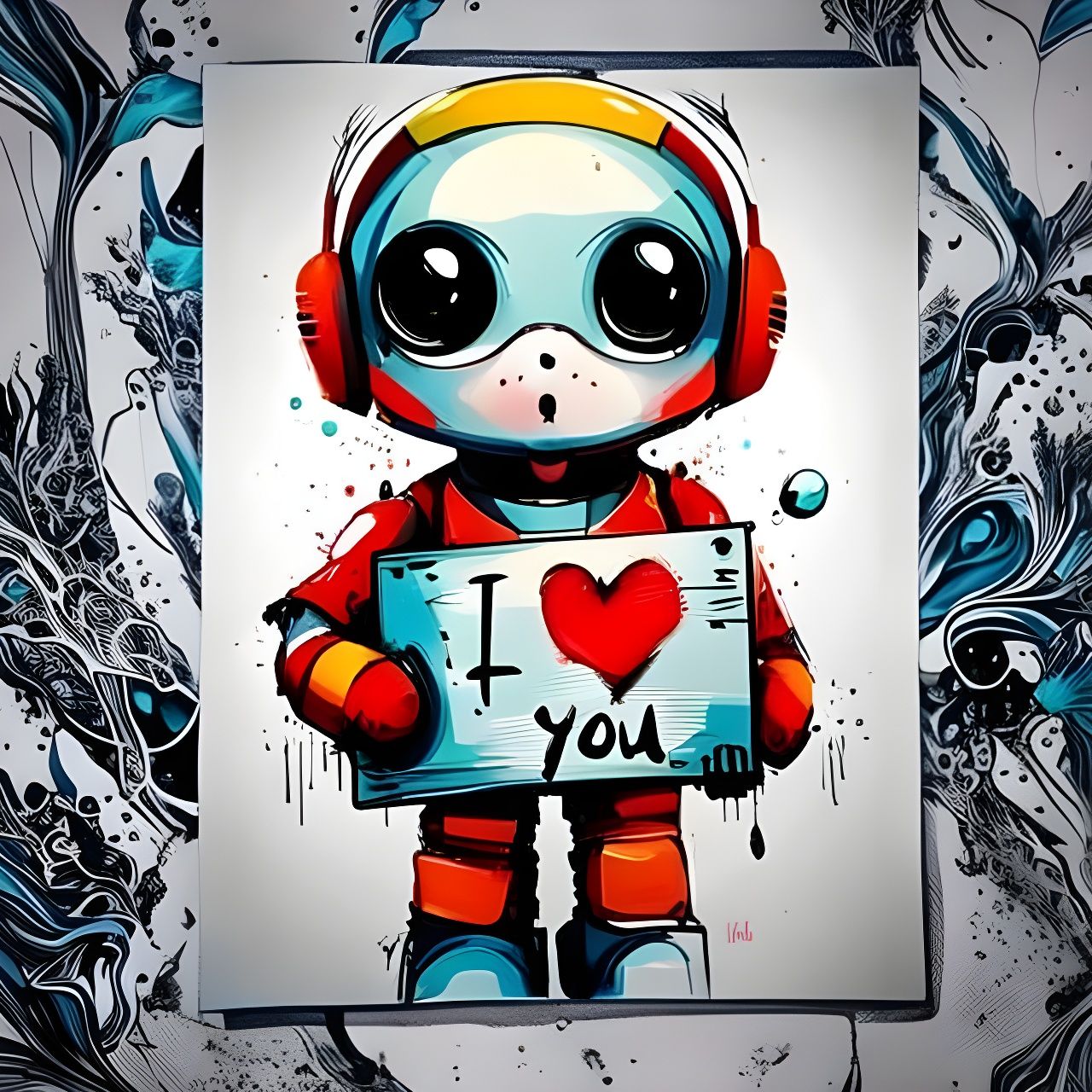 Chibi Robot's Affectionate Message in Polychromatic Oil